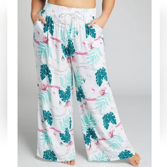 Cacique Other - Cacique 26/28 Lounge Pants Tropical Print Wide Leg Rayon 3105-